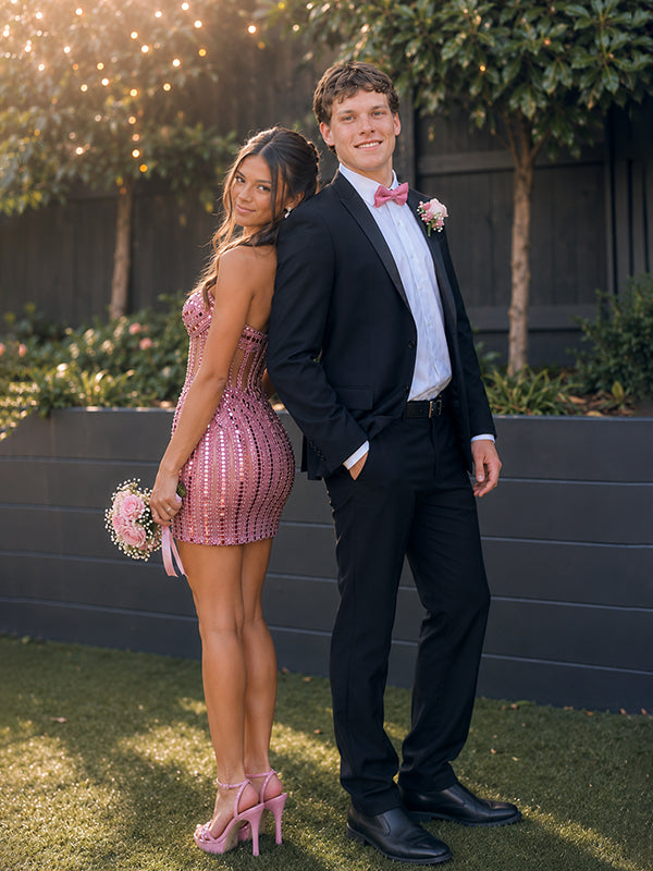 Sparkly Pink Beaded Strapless Short Mini Homecoming Dress, HC382317