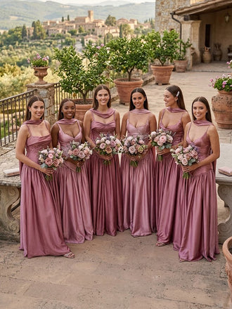 Elegant Mauve Pink Satin A-line Bridesmaid Dress with Lace Appliques, PD2823090