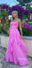 Elegant Strapless Ruffle  Hot Pink Maxi Long A-line Tulle Prom Dress，Formal Dress, PD382270