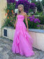 Elegant Strapless Ruffle  Hot Pink Maxi Long A-line Tulle Prom Dress，Formal Dress, PD382270
