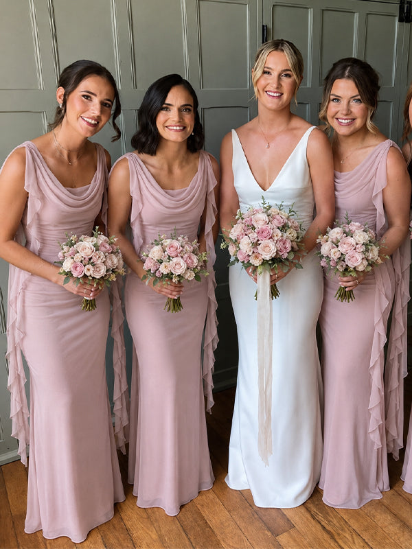 Elgant Pink Chiffon Off the Shoulder Bridesmaid Dress, PD2823093
