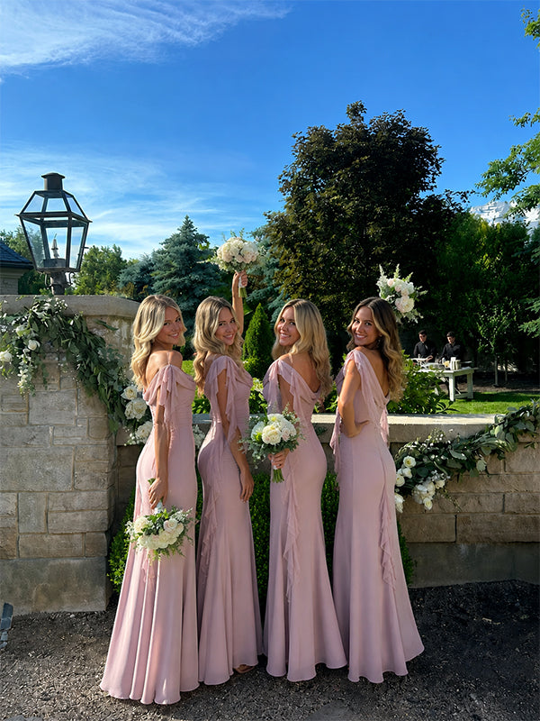 Elgant Pink Chiffon Off the Shoulder Bridesmaid Dress, PD2823093