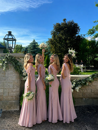 Elgant Pink Chiffon Off the Shoulder Bridesmaid Dress, PD2823093