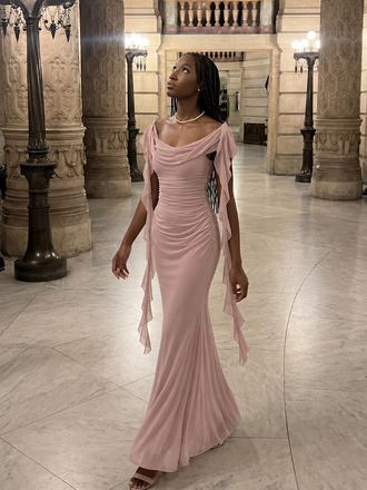 Eleagant Pink Off the Shoulder Bodycon Chiffon Evening Dress, Prom Dress, PD28231215