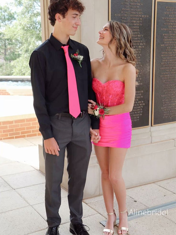 Sparkly Pink Strapless Homecoming Dress with Sweetheart Beaded Corset Top and Ruched Skirt, HC382275