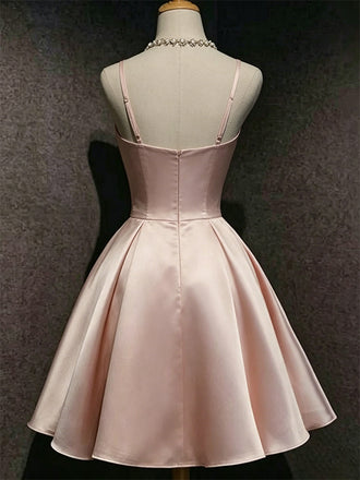 Elegant Pink Satin Bow A-line Short Homecoming Dress, HC382290