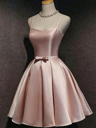 Elegant Pink Satin Bow A-line Short Homecoming Dress, HC382290
