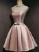 Elegant Pink Satin Bow A-line Short Homecoming Dress, HC382290