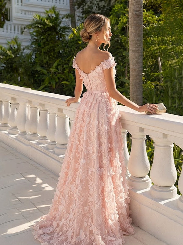 Elegant Pink Butterfly Off Shoulder A-Line Evening Dress, Wedding Gues – AlineBridal