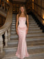 Elegant Pink Lace Appliques Strapless Mermaid Prom Dress, Evening Dress, PD2823088