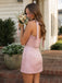 Sparkly Light Pink Rhinestones Short Homecoming Dress with Bow Straps, HC382300