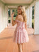 Elegant Pink Floral Off the Shoulder A-line Short Homecoming Dress, HC382290