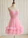 Elegant Pink Lace Beaded A-line Short Homecoming Dress, HC382320