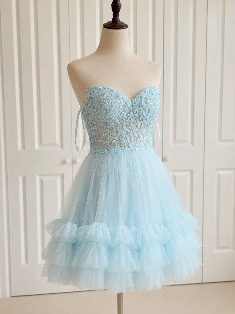 Elegant Pink Lace Beaded A-line Short Homecoming Dress, HC382320