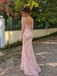 Elegant Pink Beaded Long Sleeves Mermaid Tulle Evening Dress, Prom Dress, PD28231301