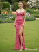 Sexy Hot Pink Lace Aplliques Strapless Mermaid Prom Dress with Slit, Evening Dress, PD2823057