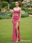 Sexy Hot Pink Lace Aplliques Strapless Mermaid Prom Dress with Slit, Evening Dress, PD2823057