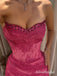 Sexy Hot Pink Lace Aplliques Strapless Mermaid Prom Dress with Slit, Evening Dress, PD2823057