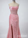 Sparkly Pink Beaded Mermaid Corset Prom Dress with Slit, Evening Dress, PD382241