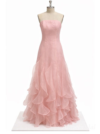 Blush Pink Strapless Ruffle Prom Dress with Layered Organza Skirt, PD3823051