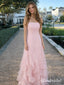 Blush Pink Strapless Ruffle Prom Dress with Layered Organza Skirt, PD3823051
