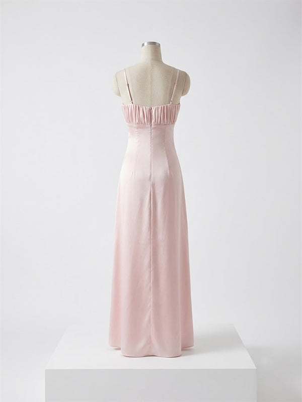 Simple Pink Satin Ruched A-line Prom Dress, Evening Dress, PD28231218