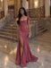 Elegant Pink Floral Sequin Mermaid Evening Dress with Slit, Prom Dress, PD28231298
