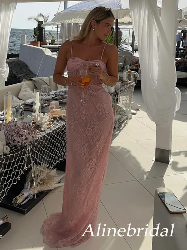 Elegant Blush Pink Floral Prints Long Prom Dress, Evening Dress, PD382237