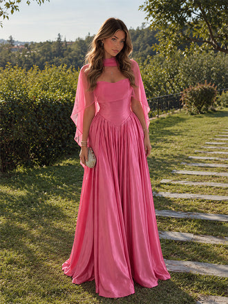Elegant Pink Satin Corset A-line Evening Dress, Prom Dress, PD28231243