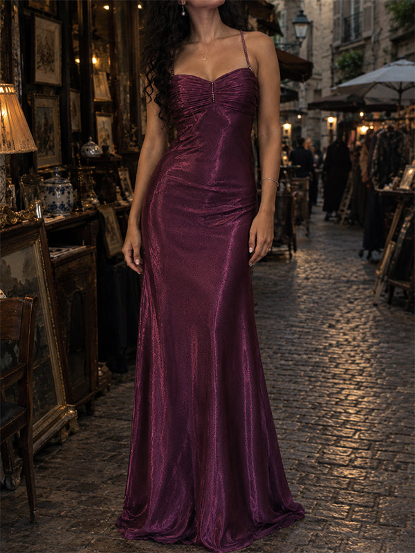 Vintage Plum Beaded Halter Mermaid  Prom Dress, Evening Dress, PD28231241