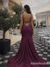 Elegant Purple Lace Beaded Backless Mermaid Prom Dress with Slit-Long Evening Dress, PD37744
