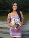 Elegant Purple Pleated Off the Shoulder Short Homecoming Dress, HC382291