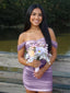 Elegant Purple Pleated Off the Shoulder Short Homecoming Dress, HC382291