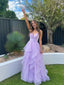 Sparkly Purple V-Neck A-line Tiered Tulle Ball Gown, Evening Dress, PD3822995