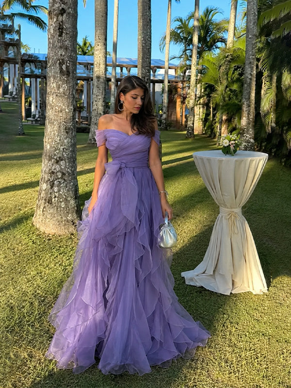 purple a line long dress Romantic Off Shoulder A-line Tiered Ruffle Evening Dress, Prom – AlineBridal 911 Amanda Simple Off the This enchanting dress features Size:5XL