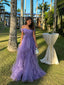 Romantic Purple Off Shoulder A-line Tiered Ruffle Evening Dress, Prom Gown, PD3708