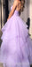 Glittery Purple Spaghetti Strap A-line Tiered Tulle Prom Ball Gown, Evening Dress, PD3822995