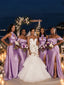 Mismatched Purple Off Shoulder Side Slit Mermaid Bridesmaid Dress, PD2823101