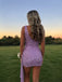 Sparkly Purple Sequins Pleaded Short Homecoming Dress, HC382298