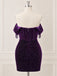 Sparkly Purple Rhinestones Off Shoulder Homecoming Dress with Fringe, HC382287