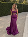 Elegant Purple Satin Beaded Pleated Mermaid Evening Dress, Prom Dress, PD28231279
