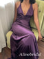 Simple Purple Satin Hlalter Criss Cross A-line Prom Dress, PD3823021