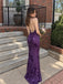 Elegant Purple Sequin V-Neck Mermaid Prom Dress, Evening Dress, PD28231254