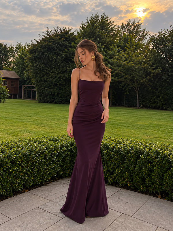 Elegant Purple Square Lace-Up Back Evening Dress, Prom Dress, PD28231275