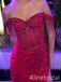 Sparkly Red Beading Off the Shoulder Prom Dress with Slit, Evening Dress, PD3822964