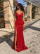 Sparkly Red Beaded Strapless Side Slit Mermaid Evening Dress, Prom Dress, PD28231282