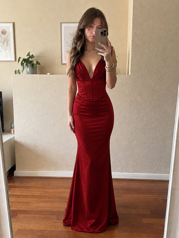 Elegant Green V-neck Halter Corset Prom Dress, Evening Dress, PD2823075