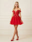 Gorgeous Red Off Shoulder Lace Beaded A-line Corset Homecoming Dress, HC382303