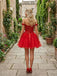 Gorgeous Red Off Shoulder Lace Beaded A-line Corset Homecoming Dress, HC382303