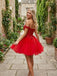 Gorgeous Red Off Shoulder Lace Beaded A-line Corset Homecoming Dress, HC382303